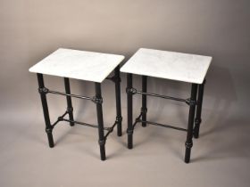 A Pair of Modern Metal Based Marble Topped Rectangular Occasional Tables, 46cms Wide and 59cms High