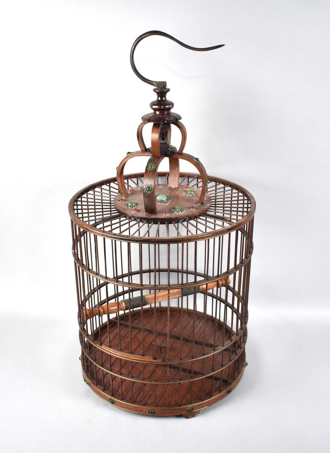 A Reproduction Cylindrical Birdcage with Jewelled Mounts, 64cms High