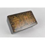 A 19th Century Chinoiserie Lacquered Rectangular Box, the Hinged Lid Decorated with Oriental Scene