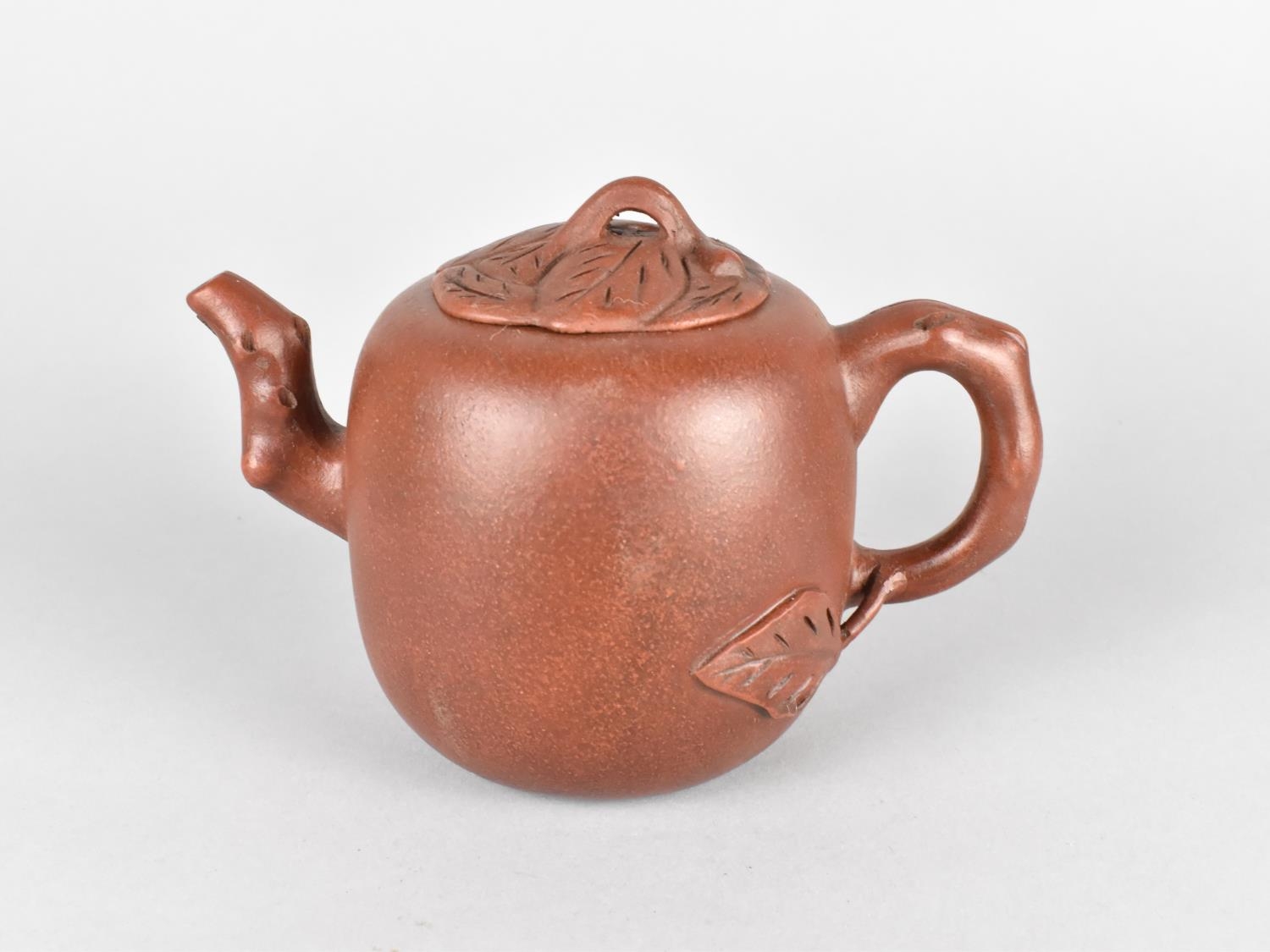A Chinese Yixing Teapot, Stylised Spout and Handle with Incised Inscription and Sealmark to Base, - Image 2 of 3