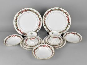 A Collection of Royal Worcester Holly Ribbons China to Comprise Two Large Plates, Two Small