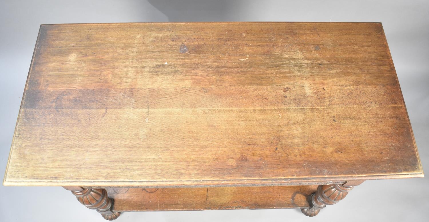 An Oak Side Table or Buffet Having Two Short Drawers on Folded Supports with Stretcher Shelf and - Image 2 of 2