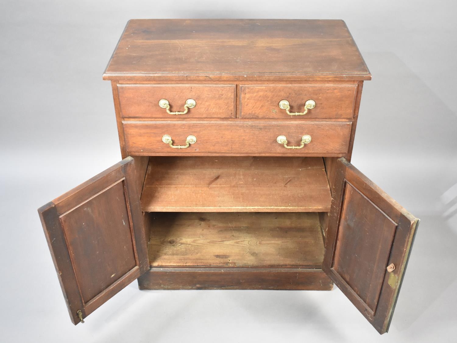 A 19th Century Oak Cabinet with Bottom Cupboard Base Surmounted by One Long and Two Short Drawers - Image 2 of 2