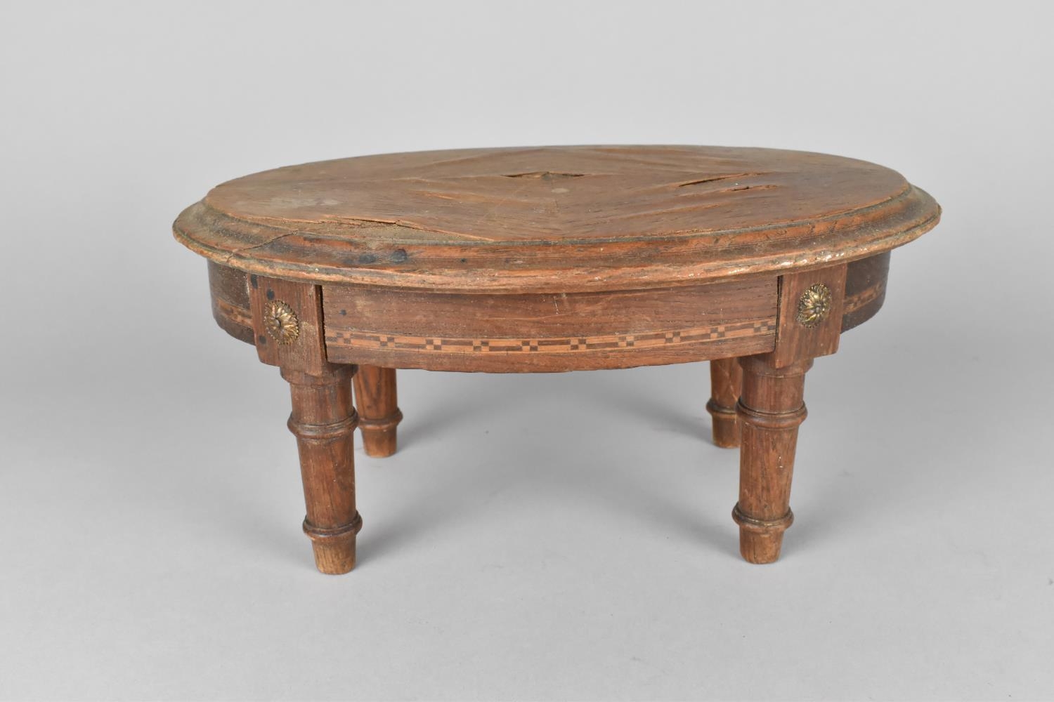 A Small 19th Century Regency Stool with Oval Top Having Parquetry Trim and Brass Sunburst Mounts - Image 2 of 3
