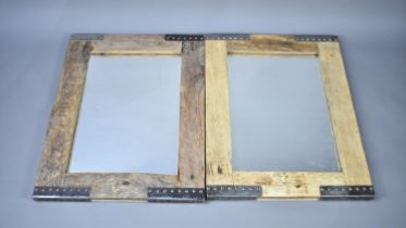 A Pair of Modern Industrial Style Wooden and Metal Framed Wall Mirrors, 51cms by 80cms