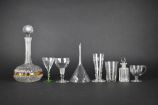 A Collection of Various 19th and 20th Century Glass to Comprise Wrythen Funnel, Overlaid Decanter