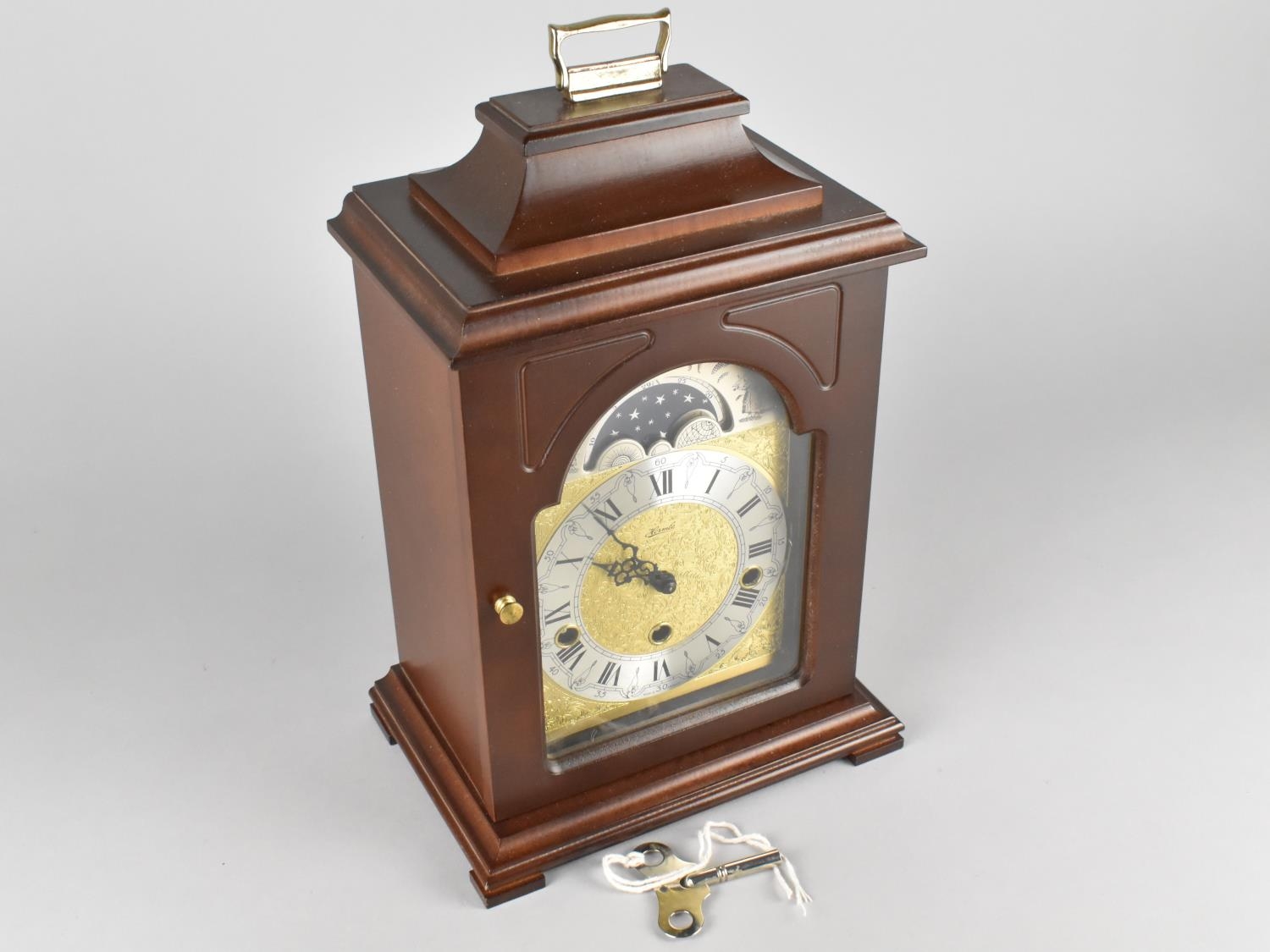 A Franz Hermle Mahogany Cased Bracket Clock of Architectural Form with Foliate Brass Square Face - Image 2 of 2