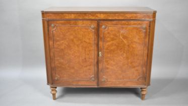 A 1970s Burr Wood Veneered Cabinet with Panelled Doors and Canted Edges, 91cms Wide