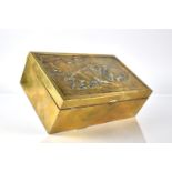 A Continental Brass Box, The Hinged Lid Decorated in Relief with Two Wild Boar Fighting, 21.5x13x7.