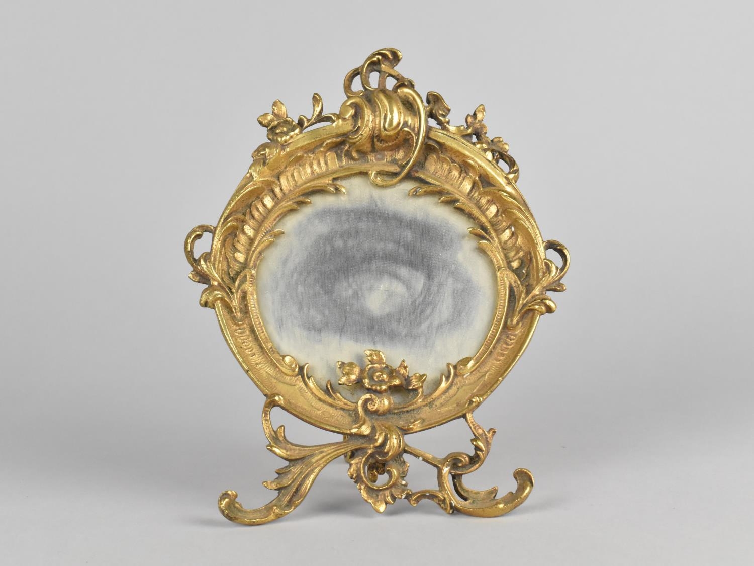 A Small Ornate Cast Brass Dressing Table Mirror of Circular Form with Floral and Scrolled - Image 2 of 4