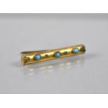 A Pretty Victorian Gold Coloured Metal Bar Brooch with Three Turquoise Cabochon Stones, 31mm Wide