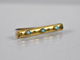 A Pretty Victorian Gold Coloured Metal Bar Brooch with Three Turquoise Cabochon Stones, 31mm Wide