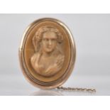 A 19th Century Grand Tour Lava Cameo in High Relief Depicting Maiden in Headdress, Rose Gold Plate