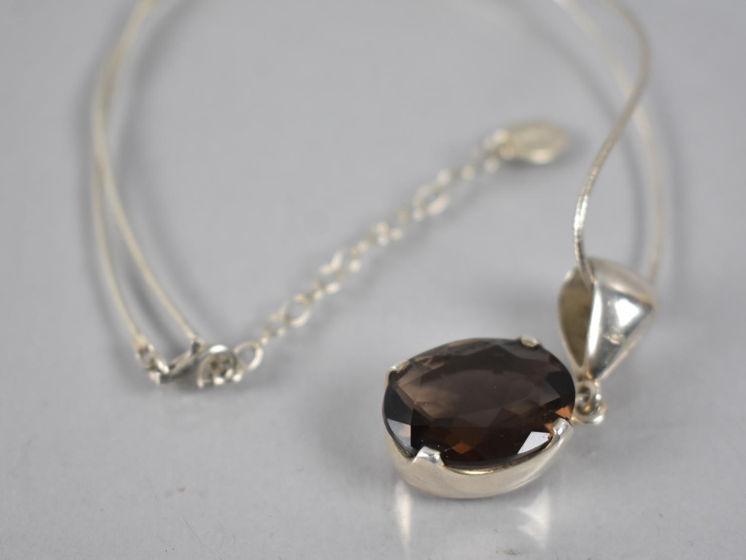 An Italian Silver Necklace by POM, with Large Silver Mounted Smokey Quartz Pendant - Image 2 of 2