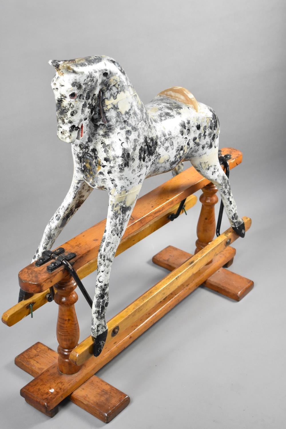 A 20th Century Rocking Horse Painted in Dapple Grey on Swing Base, In Need of Restoration, Base with - Image 2 of 2