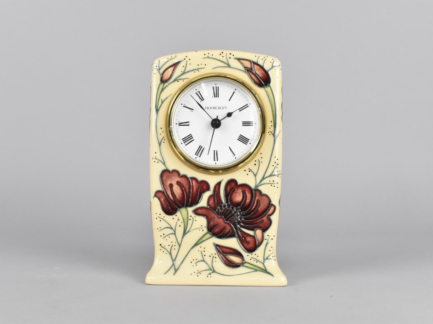 A Moorcroft Mantle Clock, Chocolate Cosmo Pattern, 2013, 15cm high, with Box - Image 2 of 4