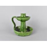 A Green Glazed Pottery Bedchamber Stick, 15cms High