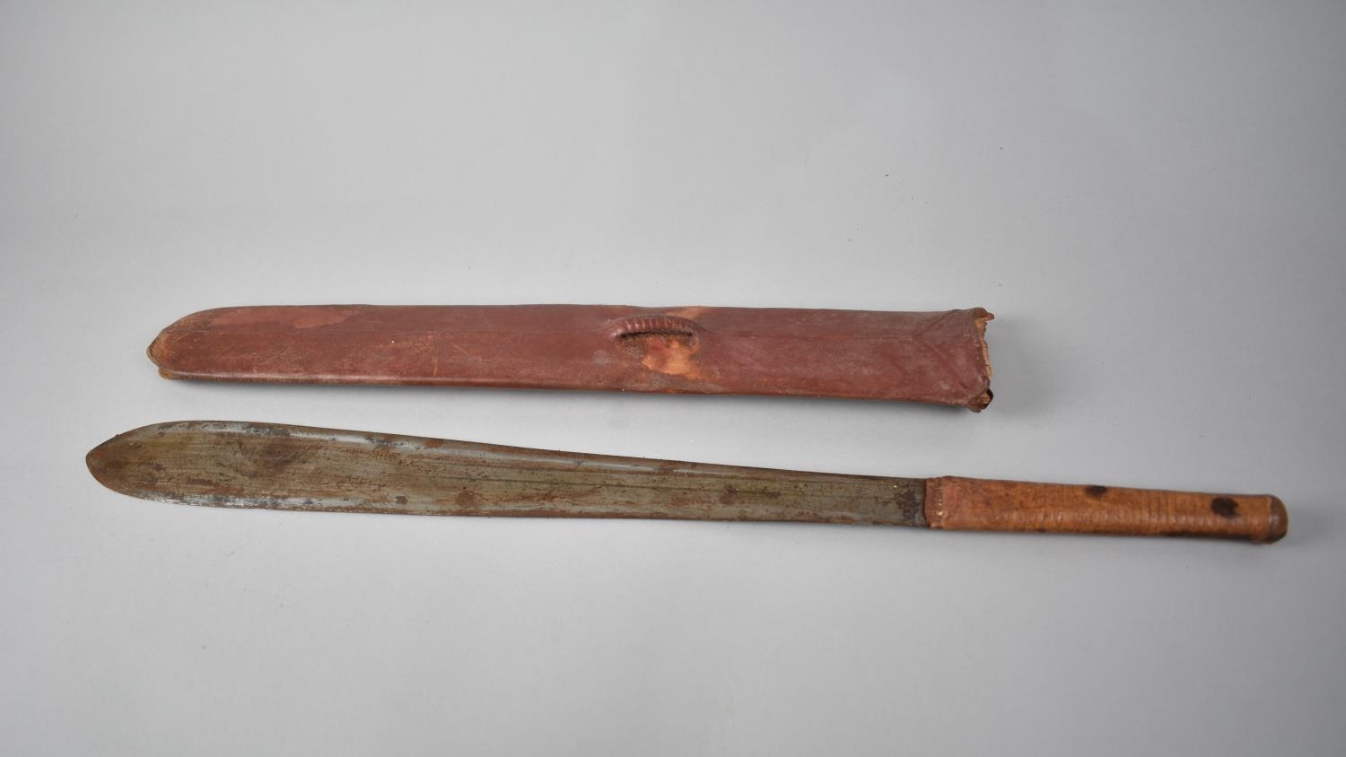 A Vintage Wooden Handled Maasai Simi in Animal Skin Scabbard - Image 2 of 3