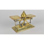 An Edwardian Brass Postage Scale on Rectangular Brass Plinth, Complete with Weights, 16cms High