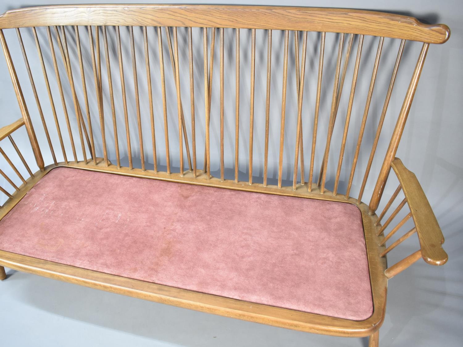 An Ercol Elm Stick Back Three Seater Settee, 190cms Wide - Image 3 of 4