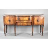 A 19th Century Reverse Breakfront Mahogany Sideboard with String Inlay, Raised on Turned Supports