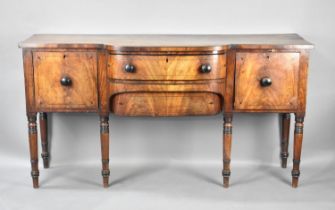 A 19th Century Reverse Breakfront Mahogany Sideboard with String Inlay, Raised on Turned Supports