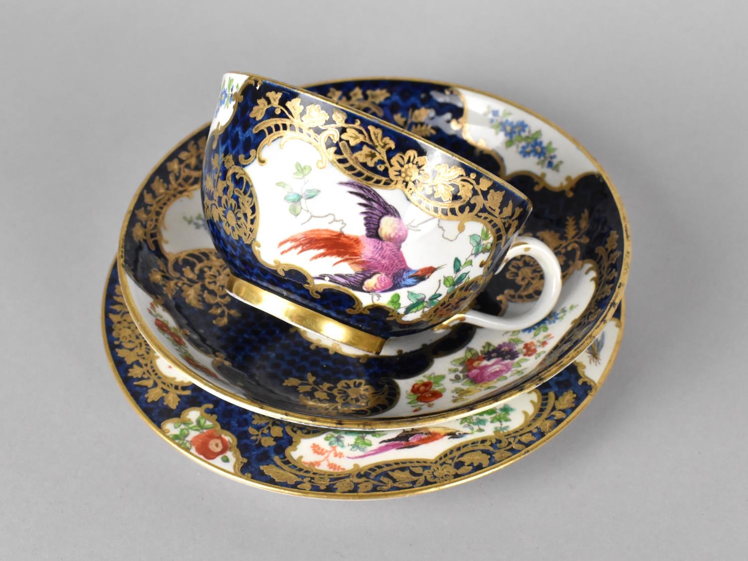 An 18th/19th Century Worcester Type Tea Trio to comprise Cup, Saucer and Plate, Decorated with