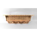 A Pine Carved Wall Hanging Coat/Hat Rack, with Shelf Top, 68cms Wide