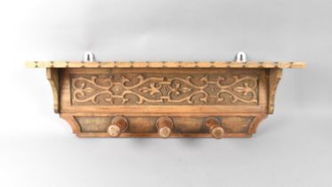 A Pine Carved Wall Hanging Coat/Hat Rack, with Shelf Top, 68cms Wide
