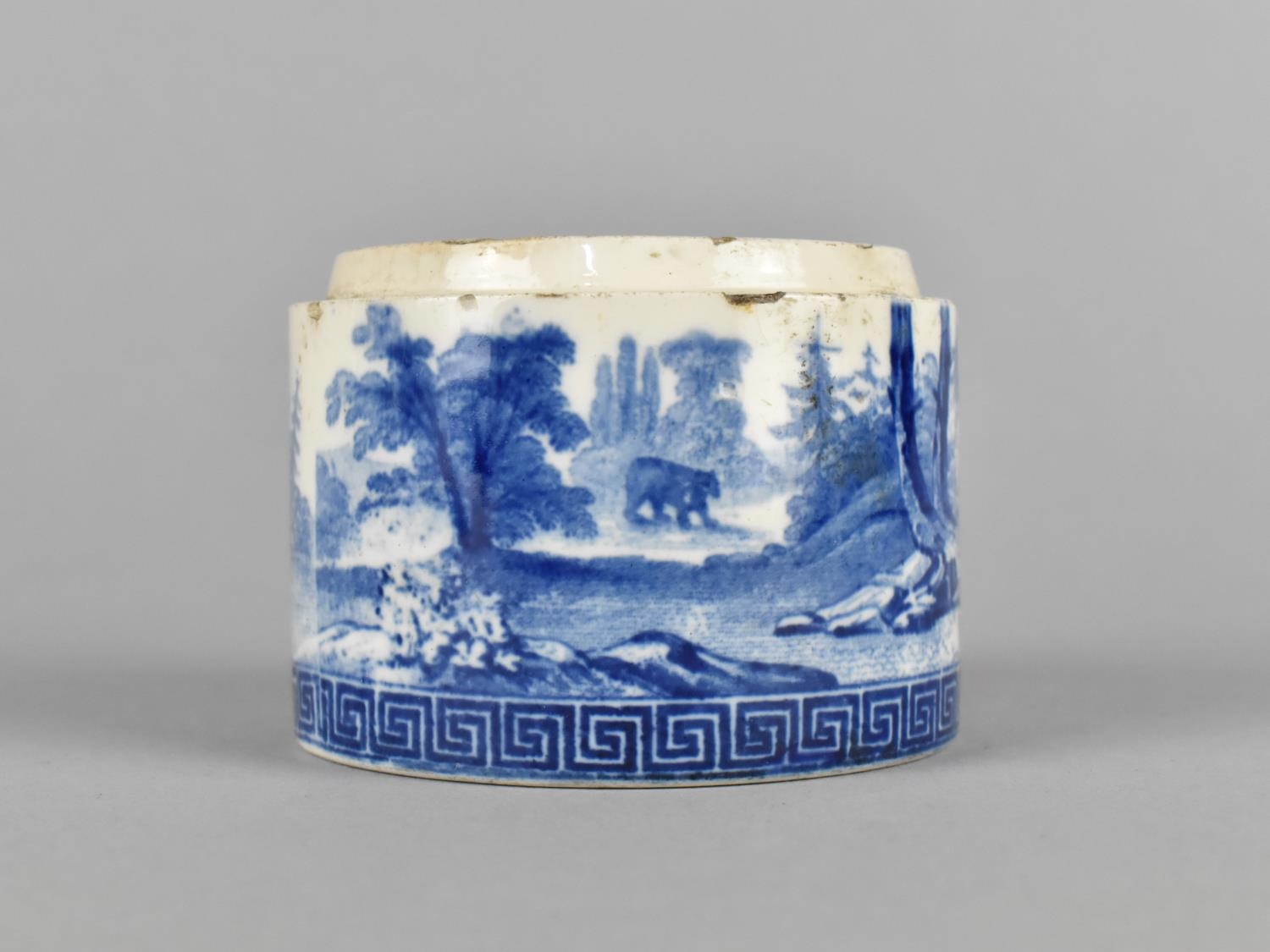 An Early 19th Century Blue and White Transfer Printed Pot decorated with Bear in Forest Scene, - Image 3 of 6