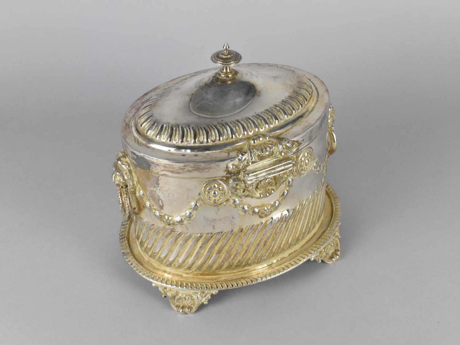 An Early 20th Century Silver Plated Presentation Biscuit Barrel of Oval Form, the Body with Lion - Image 3 of 3