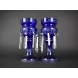 A Pair of Blue Overlaid Glass Lustres, with Droppers, 36cms High, Some Lustres with Condition Issues