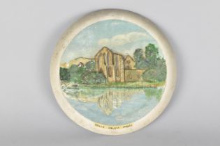 A Hand Painted Relief Plaque Depicting Abbey, 59cms Diameter