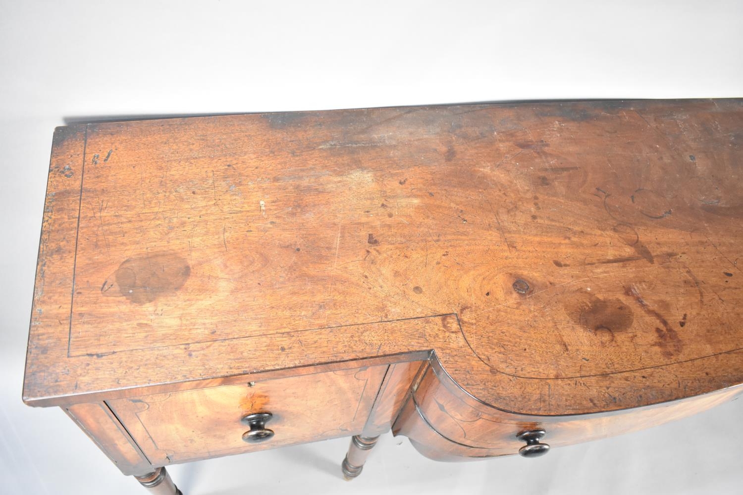 A 19th Century Reverse Breakfront Mahogany Sideboard with String Inlay, Raised on Turned Supports - Image 3 of 4