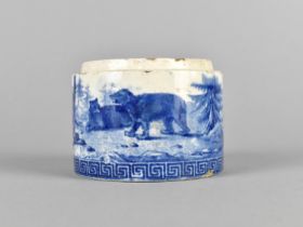 An Early 19th Century Blue and White Transfer Printed Pot decorated with Bear in Forest Scene,
