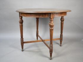 An Oak Circular Table on Turned Supports with X Frame Stretcher, 94cms Diameter Top