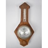 A Mid 20th Century Oak Aneroid Barometer, 40cms High