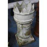 A Castellated White painted Chimney Pot, 77cms High