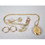 A Collection of 9ct Gold and Gold Metal Jewellery to include Two Pairs of Earrings, Locket on