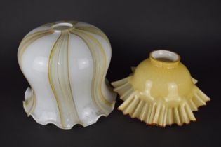 Two Coloured Glass Light Shades to Comprise Opaque Amber and White Glass Example with Frill Rim