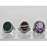 A Collection of Three Silver and White Metal Rings to include Unusual Continental Banded Agate