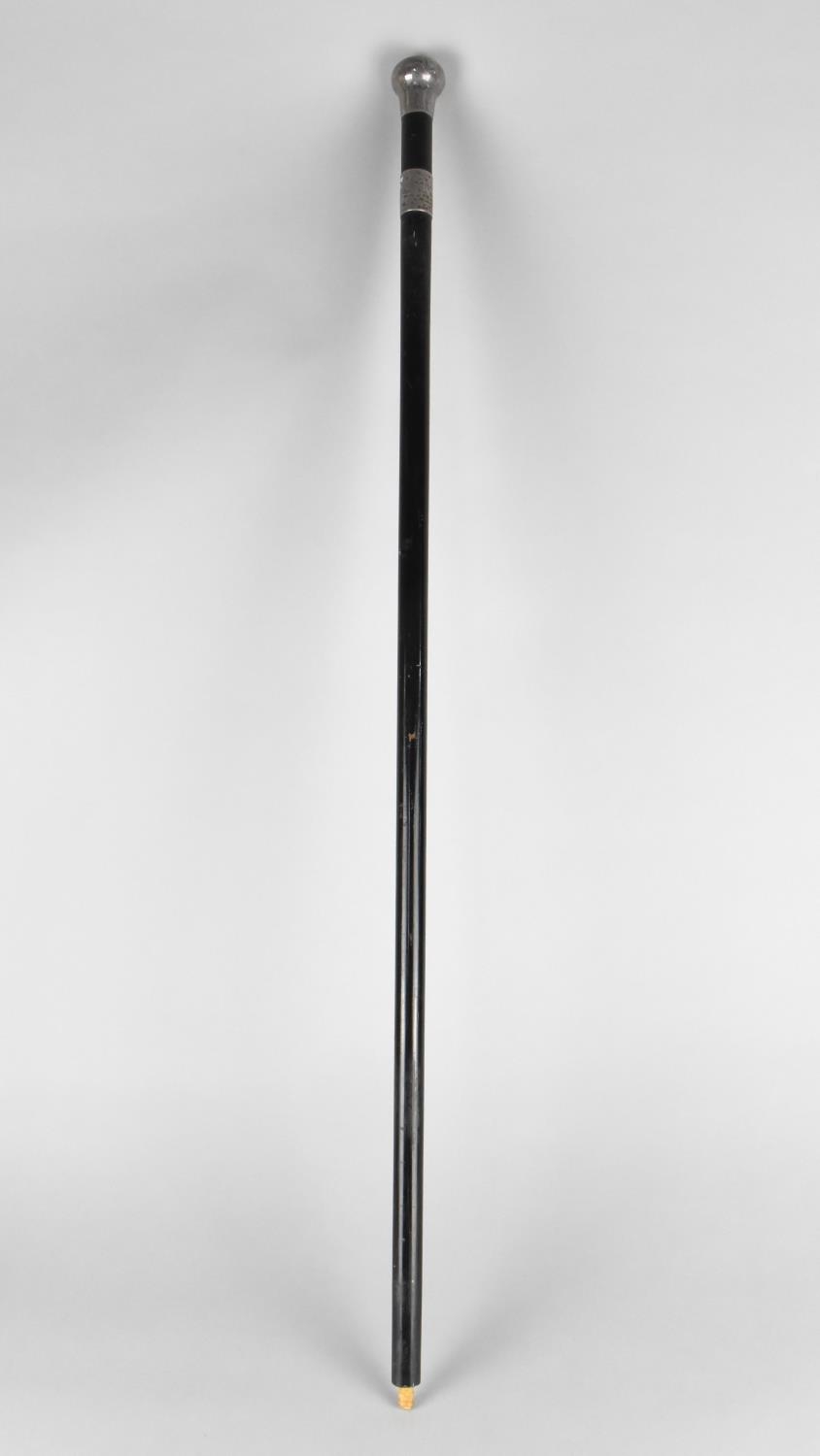 A Mid 20th Century Ebonized Walking Stick with Silver Top and Mount with Presentation Inscription C.