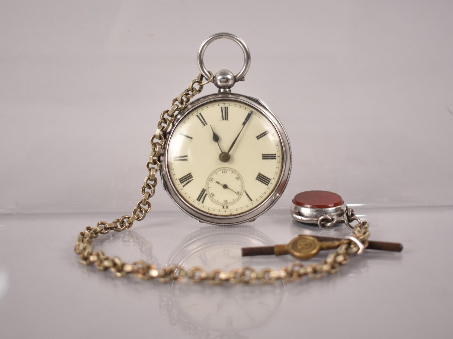 A Silver Open Faced Pocket Watch, Chester 1901, Numbered 550577, White Metal Fancy Link Chain having