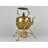 A Victorian Brass Spirit Kettle on Stand Complete with Burner of Ornate Form, The Handle with