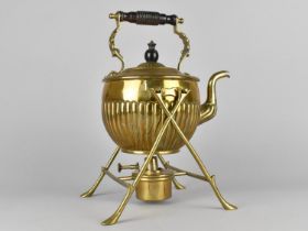 A Victorian Brass Spirit Kettle on Stand Complete with Burner of Ornate Form, The Handle with