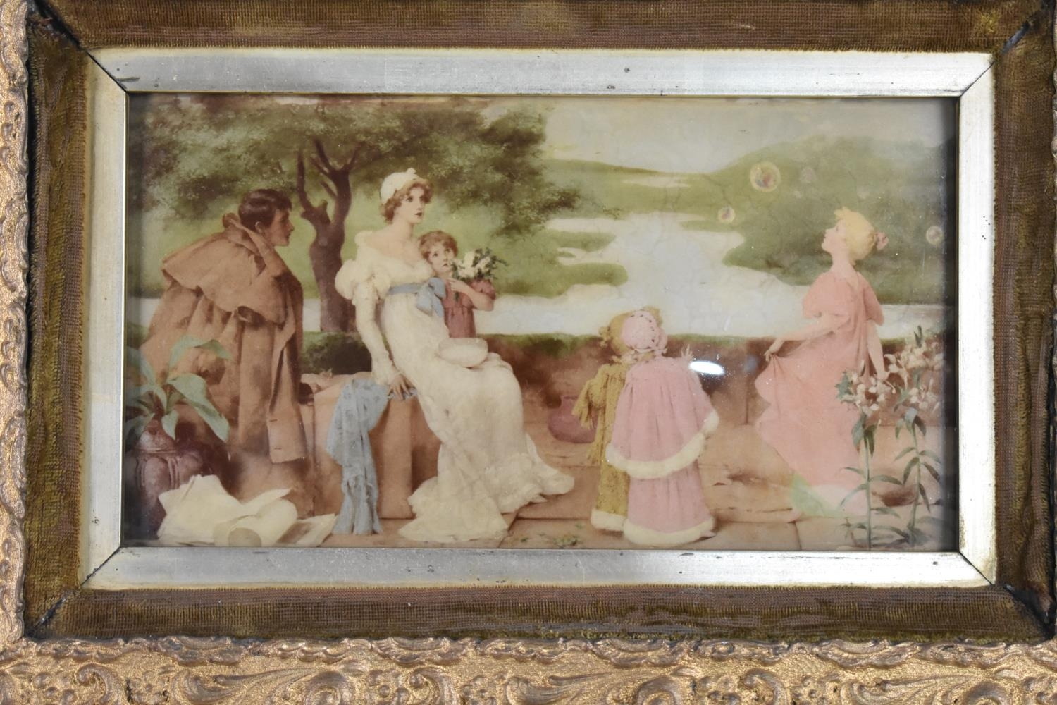 A Late Victorian/Edwardian Crystoleum Depicting Family in Exterior Setting, Housed in Ornate Gilt - Image 2 of 2