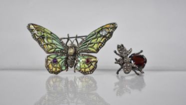 A Silver, Plique-a-Jour Enamel and Jewelled Brooch, Butterfly, 80mm Wide, together with a