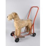 A Vintage Lines Bros of Ireland Push Along Terrier Dog with Steel Frame and Rubber Tyres, Makers