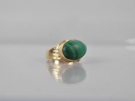 A Malachite Mounted 9ct Gold Ring, 9.3mm by 13.5mm, 4.5gms, Size K.5