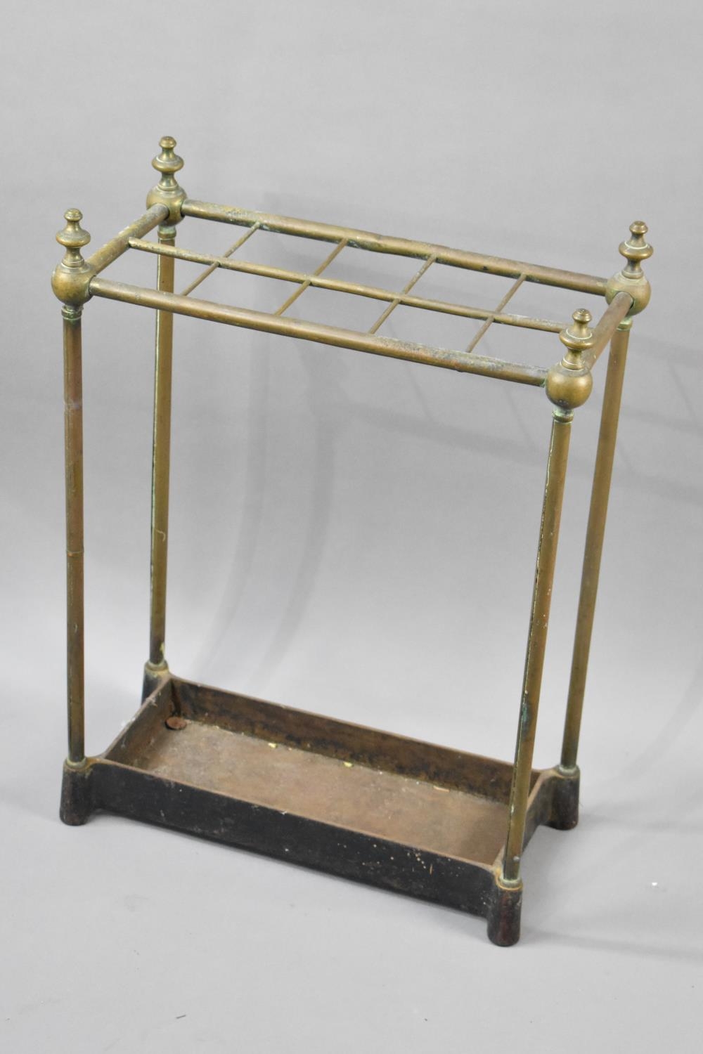 A Late 19th/Early 20th Century Brass Framed Ten Section Stick Stand with Vase Finials on Cast - Image 2 of 2